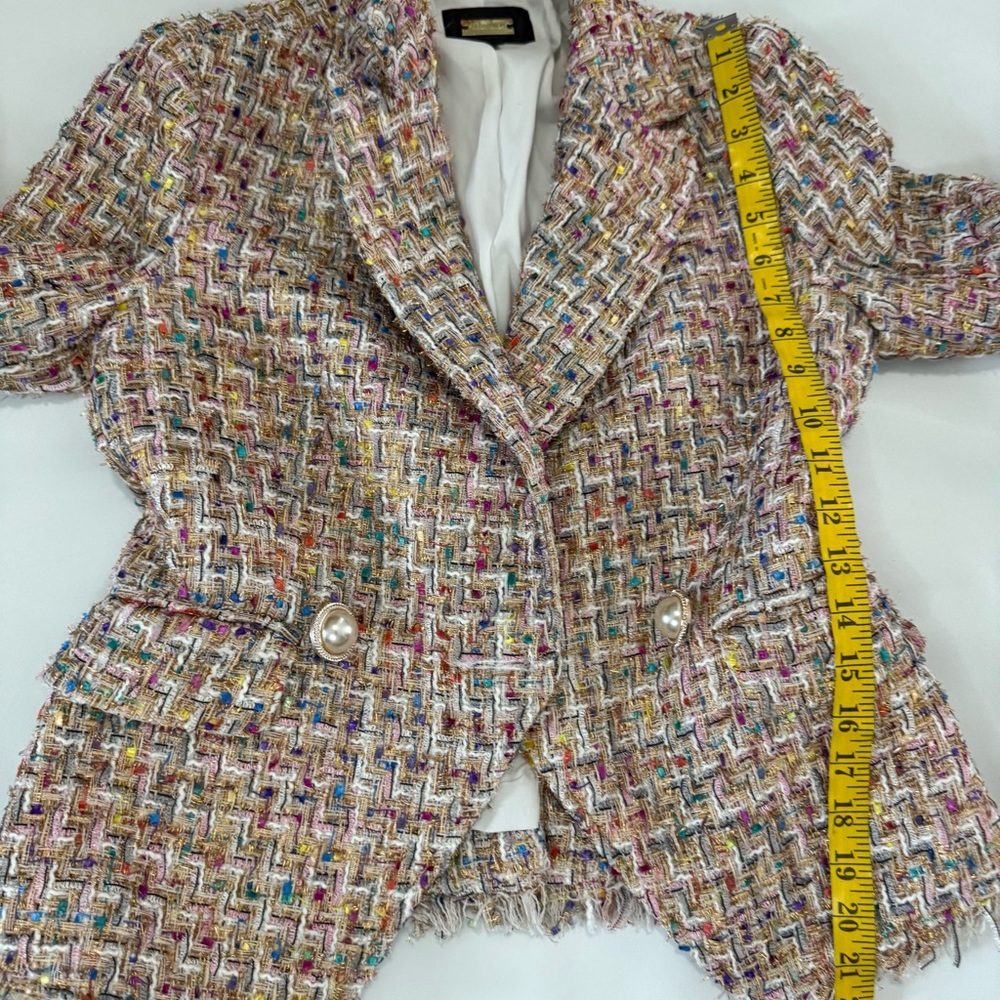 Alexia Admor Colorful pink, white Tweed Blazer gold accents in size 4 - Picture 7 of 11